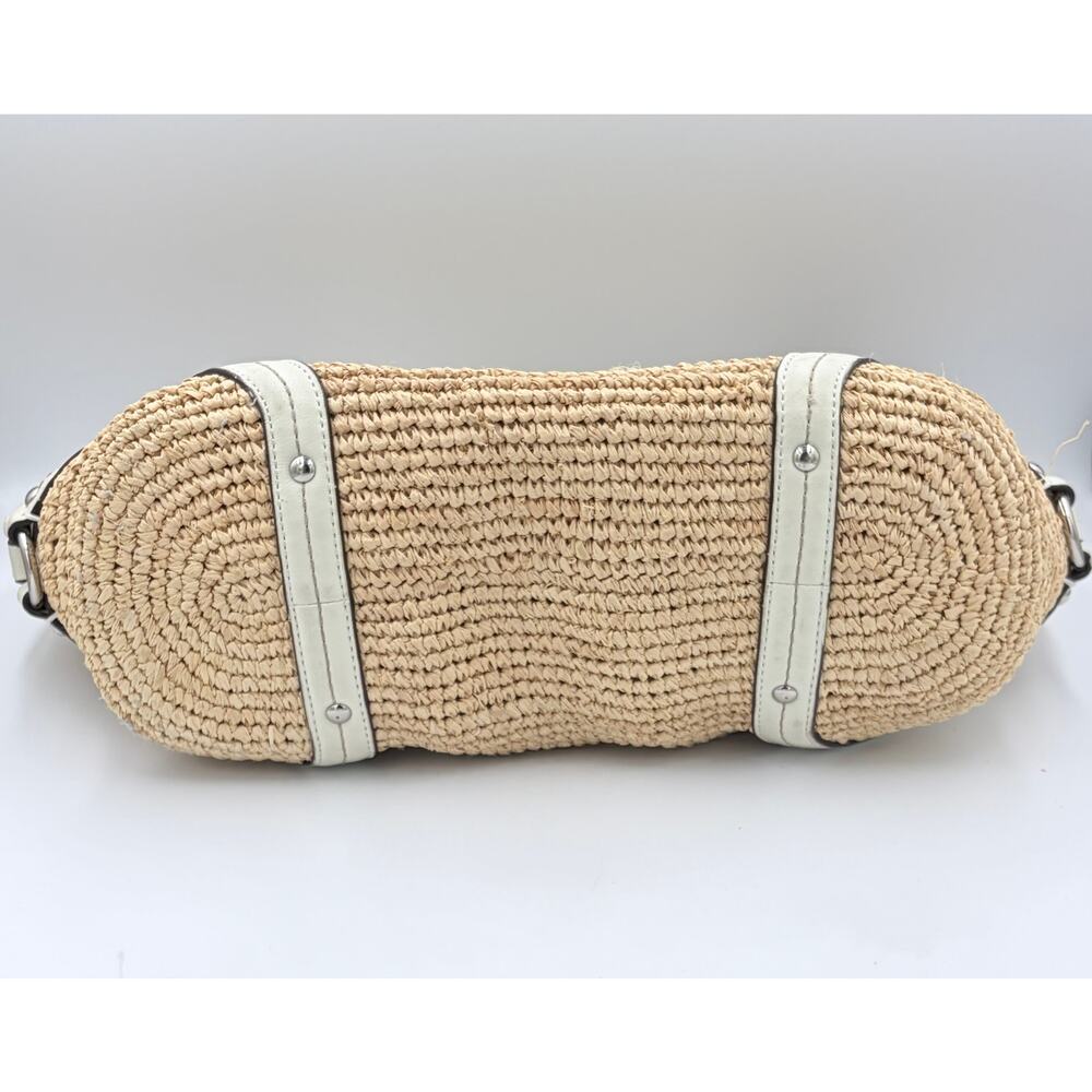 Coach Legacy Woven Raffia Straw Tote White Leather Trim Shoulder Bag Large - Picture 2 of 11